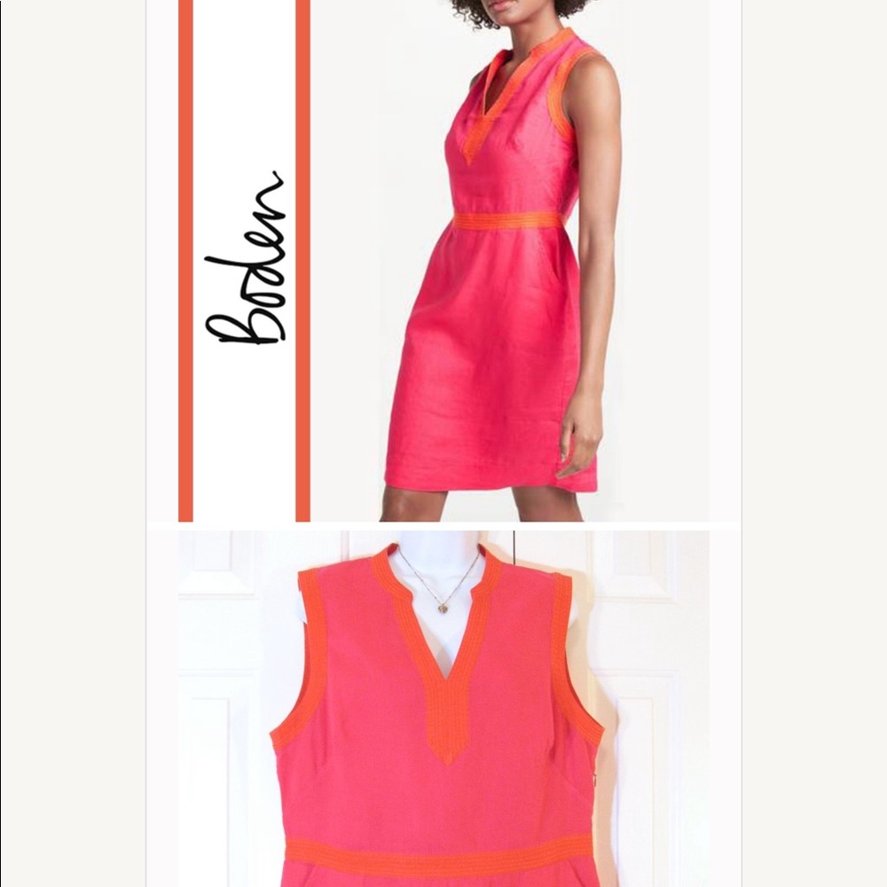 Boden | Carnival Pink Linen Notch Neck Shift Dress